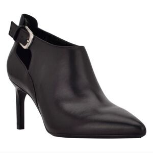 Calvin Klein Shelby Black Leather Cutout Pointed Toe Bootie Heels Womens 8.5